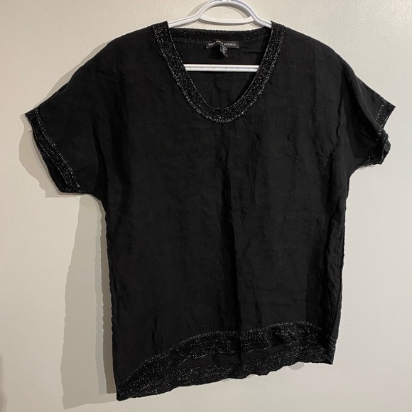 Saks Fifth Ave 100% Linen top cap sleeve blouse metallic hem made in Italy - Picture 4 of 10